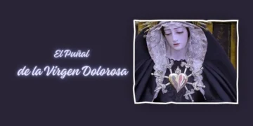 Detalle de puñal de orfebrería en el pecho de la Virgen de los Dolores, Servitas de San Fernando