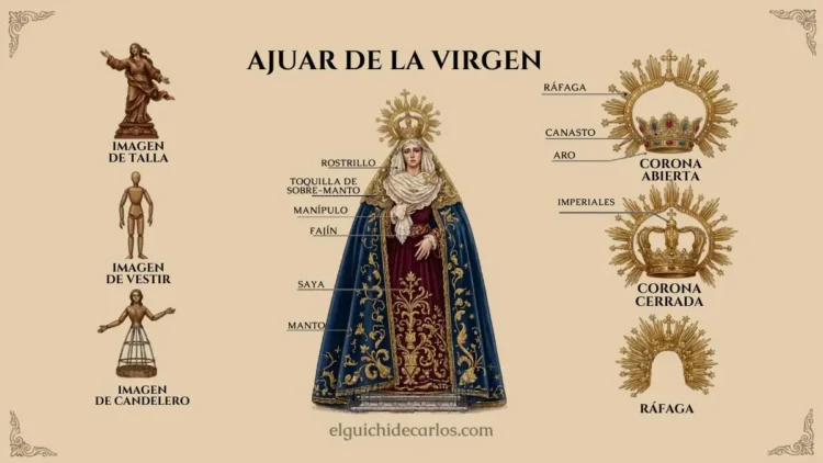 corona imperial y orfebrería ajuar de la virgen mariana tradicional
